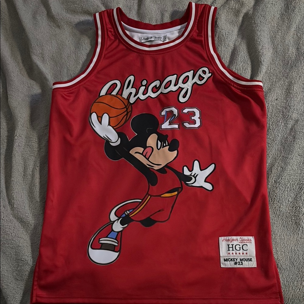 Red and White Chicago Bulls Mickey Mouse Jersey